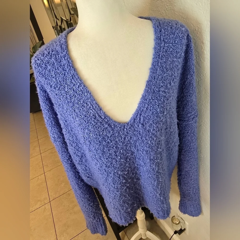 Free People Women’s Finders Keepers Vneck Pullo Sweater Oversized Cotton Blend S